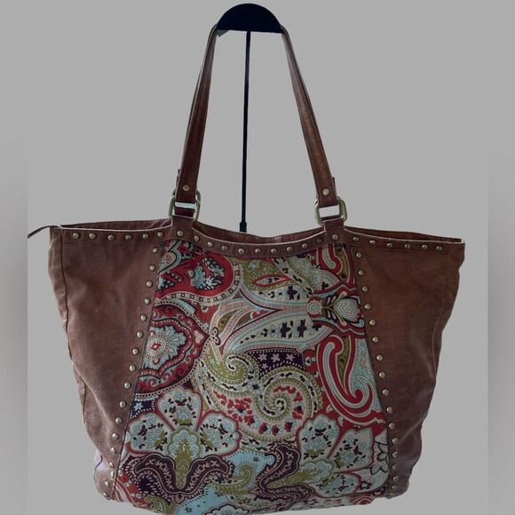 EBISU Bohemian Style Tote Bag – Paisley Print, Studded Accents, Large Carryall - Picture 1 of 10